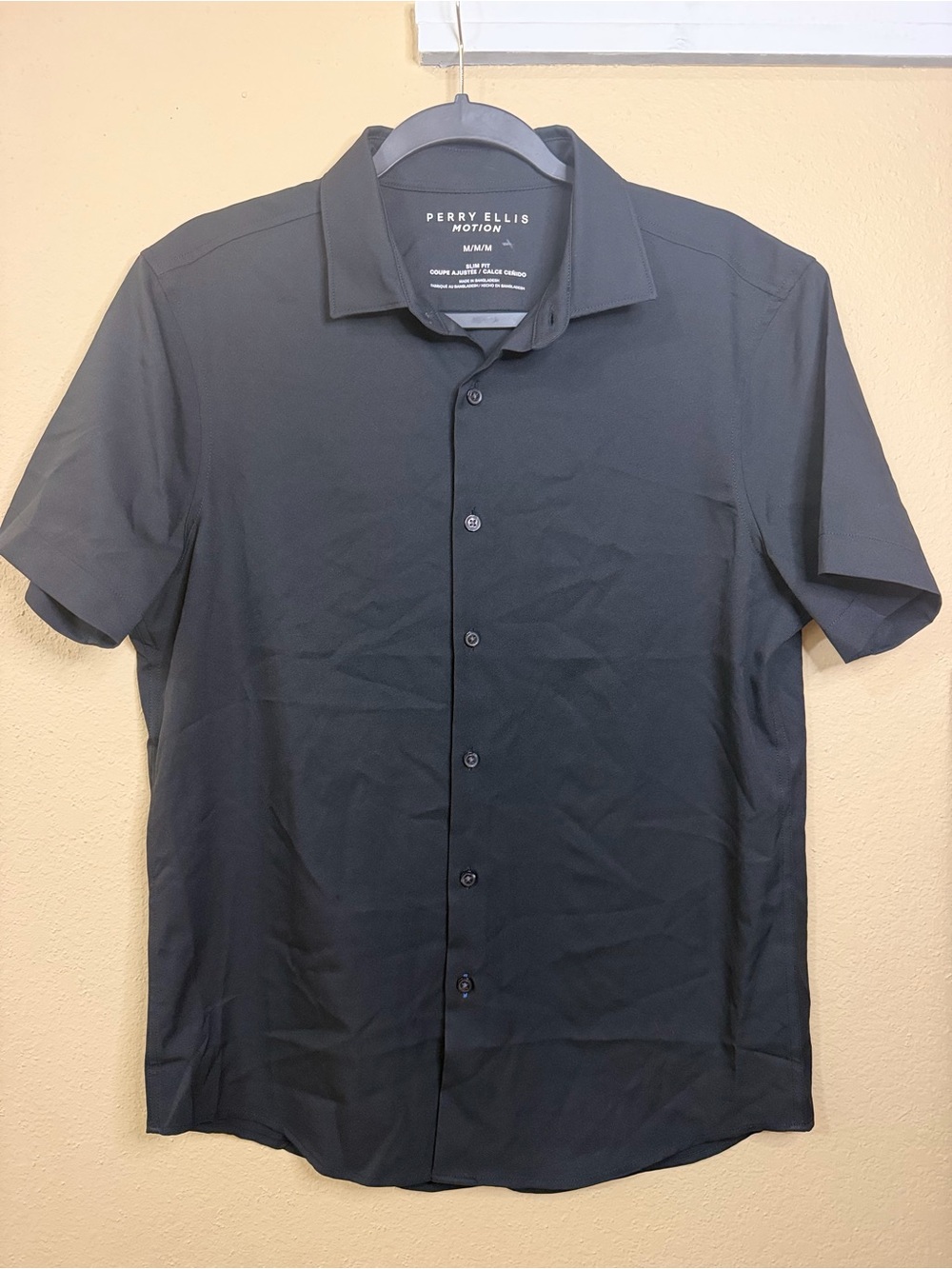 Perry Ellis Black Short-Sleeve Casual Button-Down Shirt